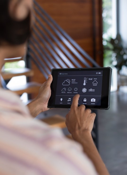 vertical-of-hands-of-biracial-man-at-home-using-ta-2025-04-03-09-13-30-utc